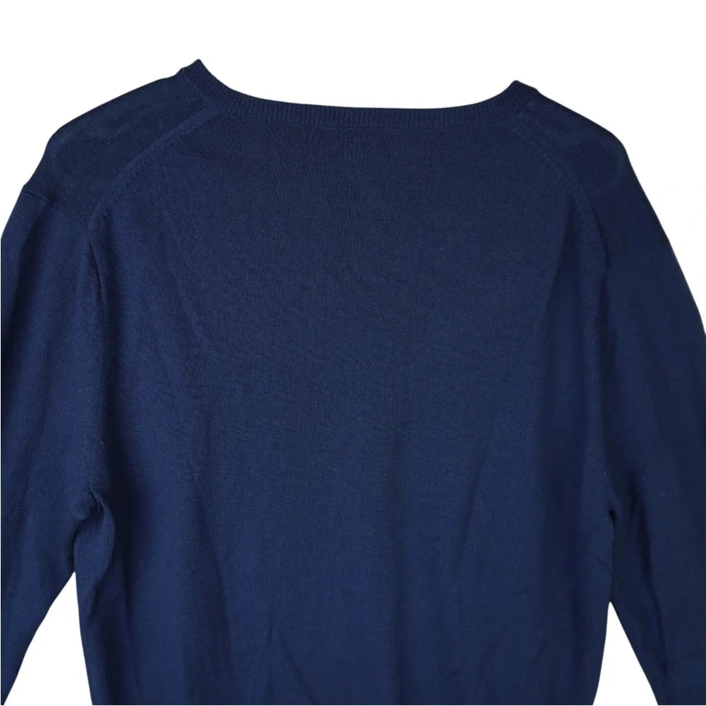 Vintage J Crew V-Neck Sweater 100% Merino Wool Men's Large Navy Blue Sty#93735